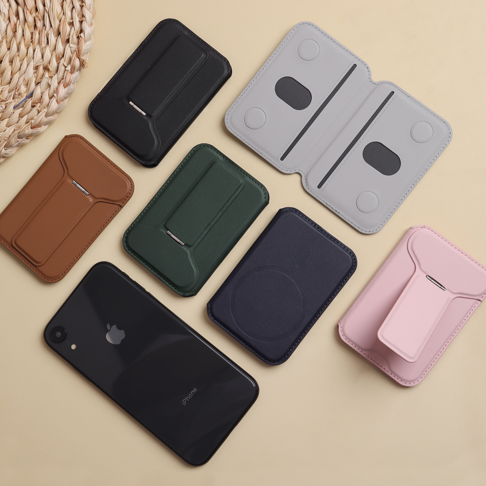 Custom Bifold MagSafe Leather Wallet with Metal Hinge Stand & Dual Card Slots for iPhone 14-18 (9.9x6.7cm)