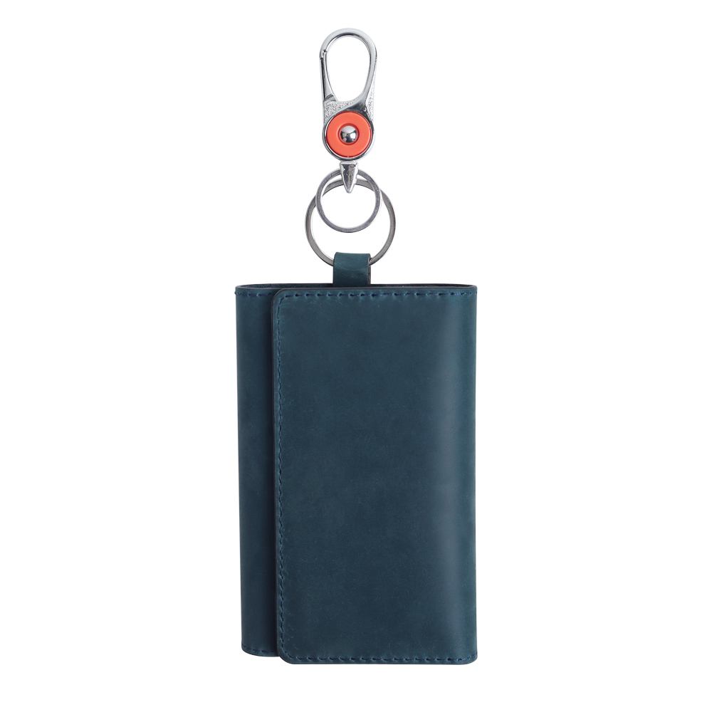 Leather Key Organizer Case with 6 Key Hooks & 3 Card Slots | Flip Key Wallet with Carabiner Clip | Custom OEM Leather Key Holder for Wholesale
