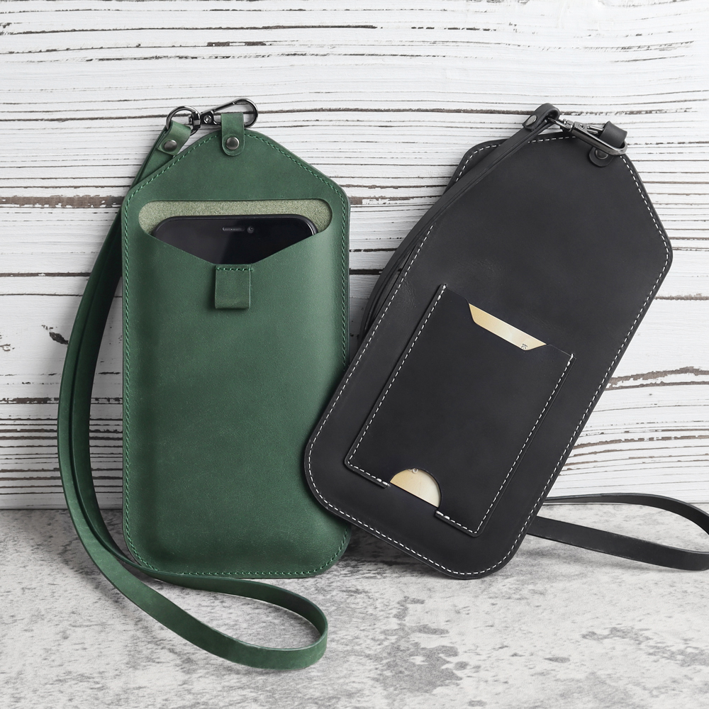 CSLWB Custom Genuine Leather Phone Sleeve with Lanyard - OEM Universal Smartphone Neck Pouch Wholesale