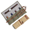 Custom Canvas and Genuine Leather 4 Watch Roll Storage Travel Case with Leather Strap Closure