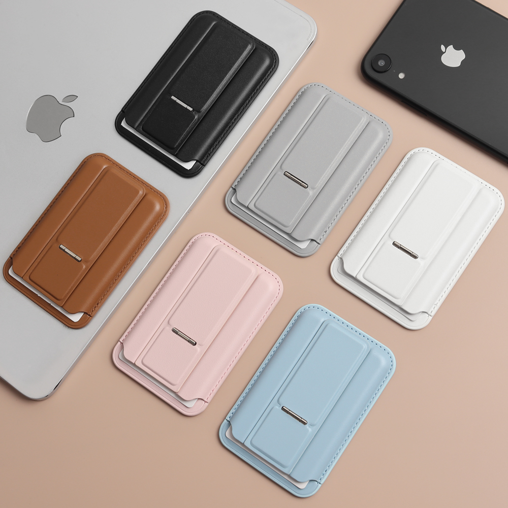 Custom MagSafe Leather Card Wallet with Metal Hinge Flip Stand & Easy Slide Cutout for iPhone 12-18 (9.5x6.5cm)