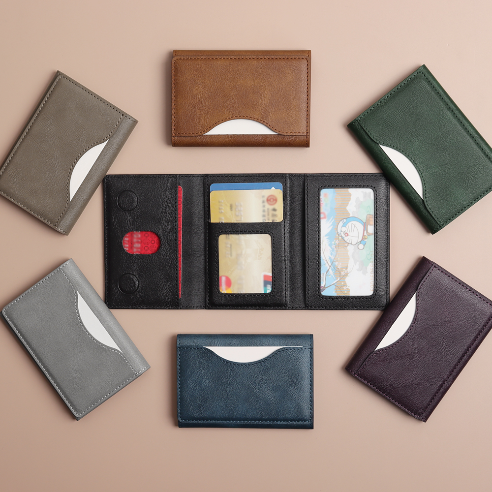 Custom Tri-Fold MagSafe Leather Wallet with Clear ID Window & Magnetic Closure