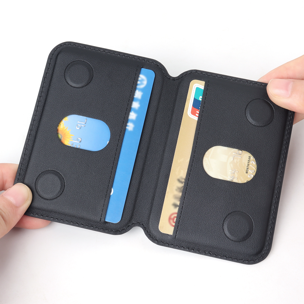 Custom Bifold MagSafe Leather Wallet with Metal Hinge Stand & Dual Card Slots for iPhone 14-18 (9.9x6.7cm)