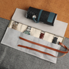 Custom Canvas and Genuine Leather 4 Watch Roll Storage Travel Case with Leather Strap Closure