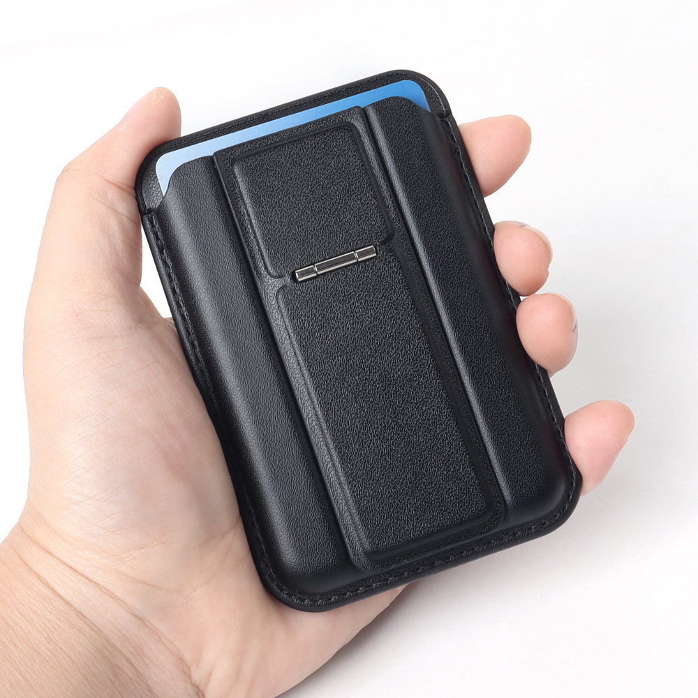 Custom MagSafe Leather Card Wallet with Metal Hinge Flip Stand & Easy Slide Cutout for iPhone 12-18 (9.5x6.5cm)