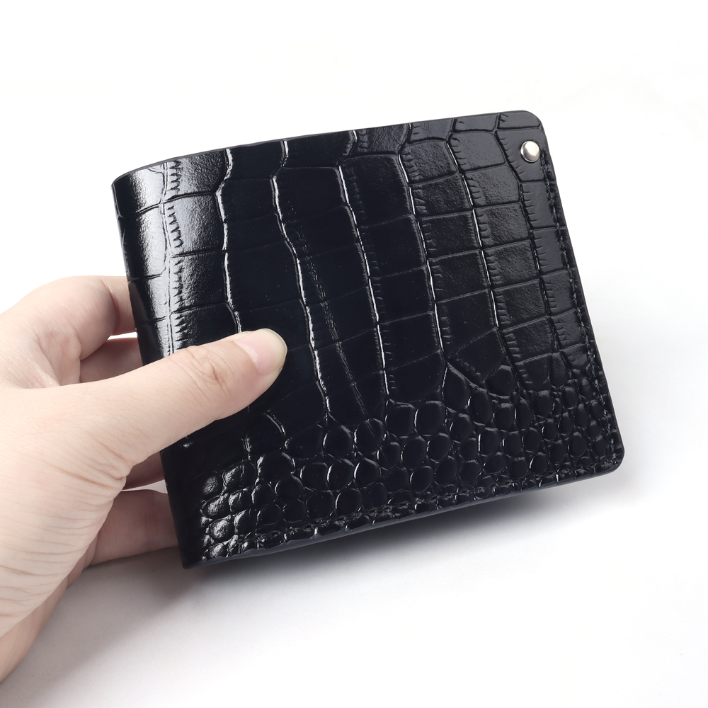 CSLWB Custom Crocodile Pattern Leather Bifold Wallet 11.5x10cm with Coin Pocket